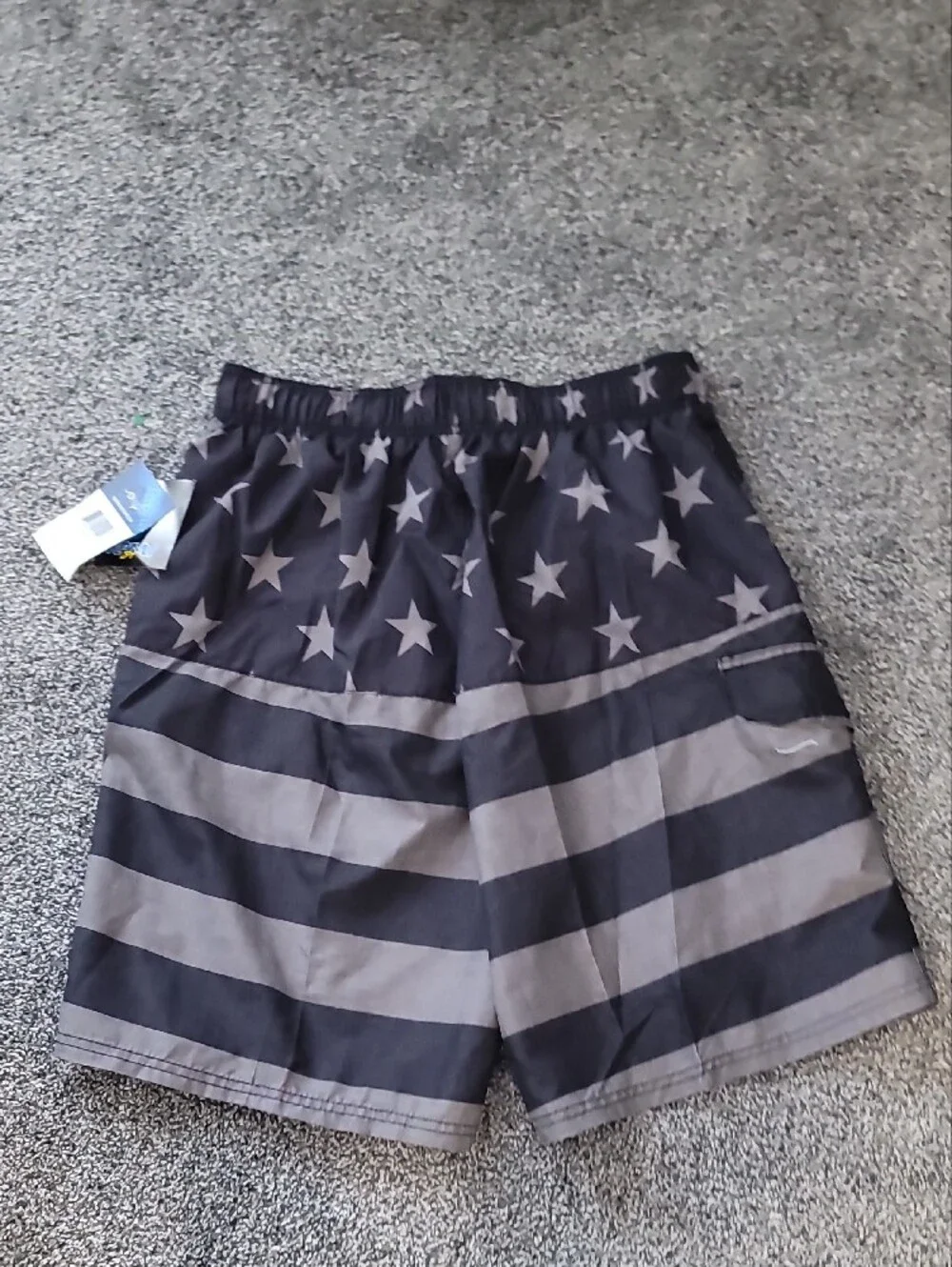 Kanu Surf Men's Black and Gray Star-Stripe Swim Trunks